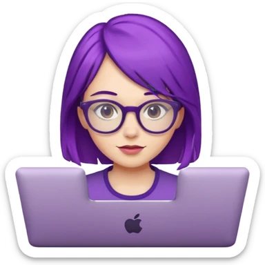 Mädchen mit lila Haaren und Computer und Brille sticker
