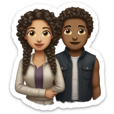 Lightskin couple girl with curly hair boy with French braids  sticker