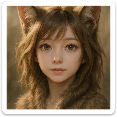 realistic catgirl, anime style, natural skin and fur blend, bright eyes, delicate expression sticker