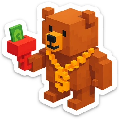 Russian grizzly bear wearing a rapper chain and holding a money gun sticker