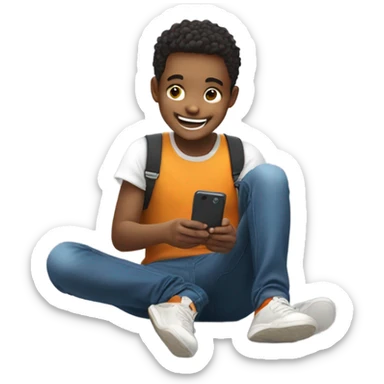 Playful boy plays on phone sticker