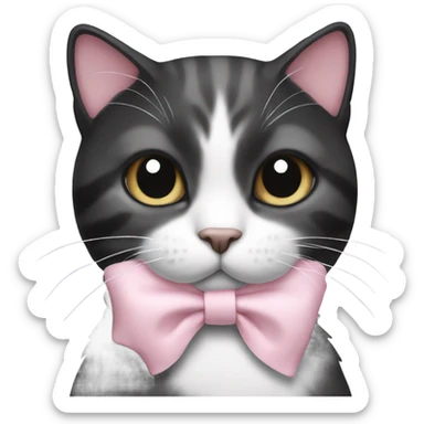 Cat black and white with a light pink bow sticker