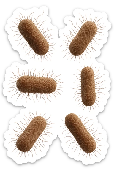 6 batteri intestinali iperrealistici sul bordeaux fluttuano in aria, iperrealistico 4k sticker