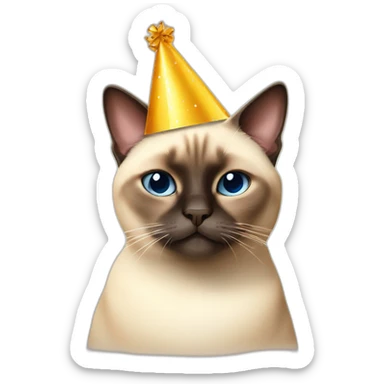 fat siamese cat with a birthday hat sticker