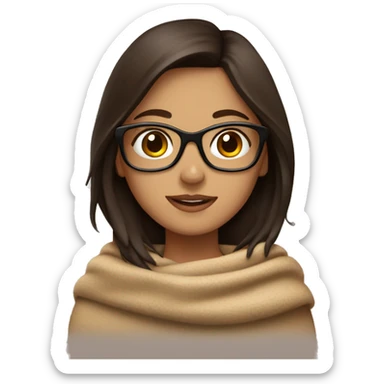 brunet girl with glasses a plad beige blanket and hit chocolate sticker