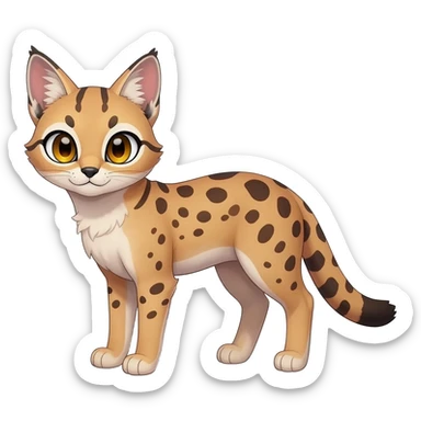 Big-eared big-eyed cute realistic animalistic feral digitigrade 4-legged anime-styled Meloetta-Furret-Sergal-Caracal-Serval-hybrid-fusion-creature-animal, full body sticker