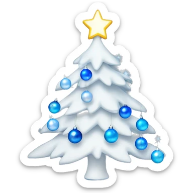 white Christmas tree with blue baubles and white lights sticker