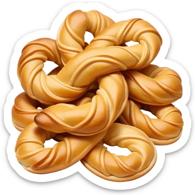 Tianjin Fried Dough Twist Mahua twisted crispy pastry, simplified emoji style with bold outlines and bright colors, cartoon style traditional Chinese fried snack sticker