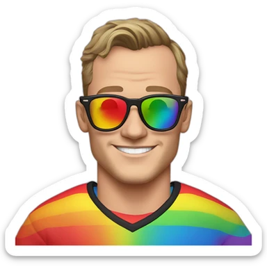 Jonathan Toews wearing glasses and rainbow clothes sticker