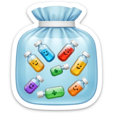 pochons transparents avec des médicaments dedans qui sourient et rigolent sticker