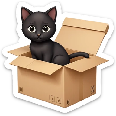  A very cute black young kitten cat with one's head tilted to one side poked its paws out of the cardboard big box and placed them on top of it sticker
