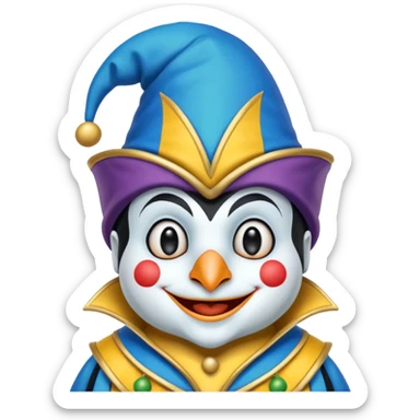 crazy colorful cute little penguin jolly joker, medieval, vintage, court jester, mac os icon, blue color sticker