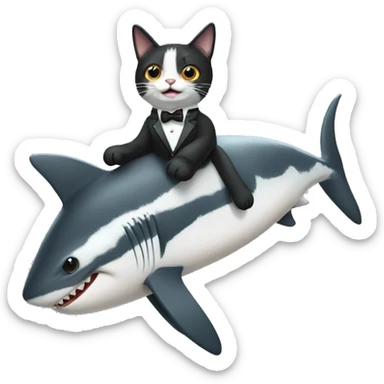 Tuxedo cat riding a shark sticker