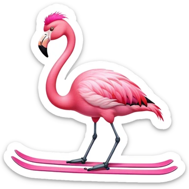 flamingo skiing with pink  sticker