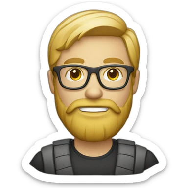 blonde bearded designer with glasses and computer sticker