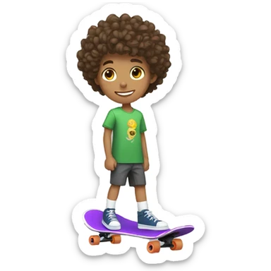 teenage boy with curly brown hair skateboarding  sticker