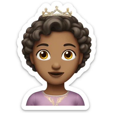Girl with dark brown hair, brown eyes and a tiara sticker