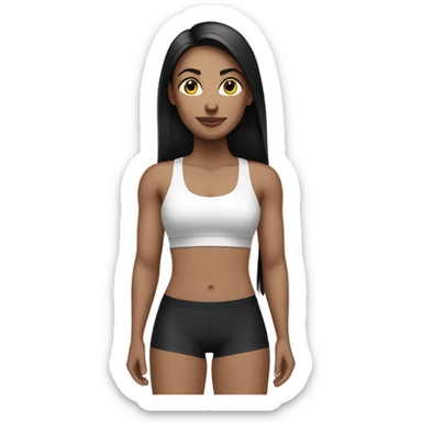 a white color skinned woman with black long straight hair wearing a workout set  sticker