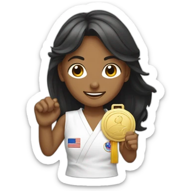 Une fille qui a gagné au taekwondo qui montre sa médaille d'or sticker