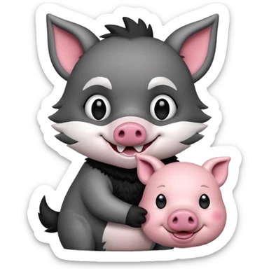 Wolf cartoon wholding animal for eating  sticker