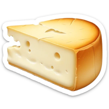 cinematic-realistic-brie-cheese-emoji,-featuring-a-creamy gooey center,-soft-ripened-cheese-with-a-delicate-rind-rendered-with-lifelike-detail-and-inviting,-natural-lighting. sticker