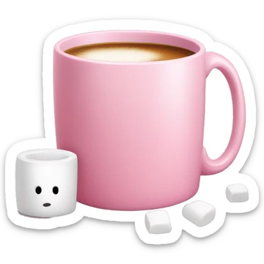 pink plain mug without a face with one handle on the right, inside it coffee and marshmallows sticker