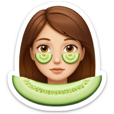 brownhaired woman with cucumber on eyes sticker