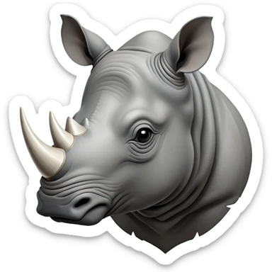 cinematic-noble--rhinoceros-portrait-emoji,slate-grey-hide--poised-and-regal,-with-a-massive,-powerful-build-and-a-thick, -deep-set-soulful-piercing-eyes,-simplified-yet-sharp-and-sophisticated-features,-highly-detailed,-large-black-eyes, zoomed out showing shoulders, large white horn  sticker