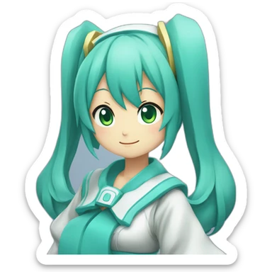 Hatsune Miku, viewed from profile,with a big belly, like the emoji sticker