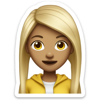 A skin-toned girl with long straight brown blonde highlight hair and yellow undertones she have little nose big mouth she have street wear clothes  sticker