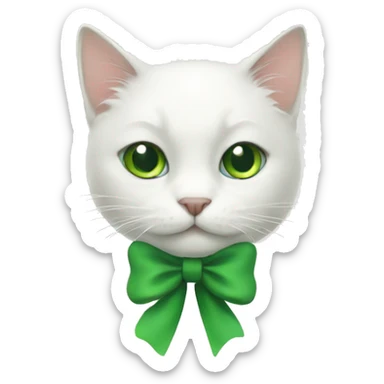 White cat with green bow sticker