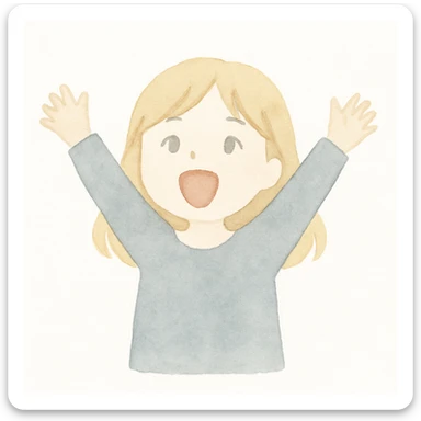 excited girl with blonde hair, pale skin, and silver eyes, soft watercolor style sticker