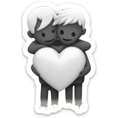 Friends hugging together with a white heart emoji sticker