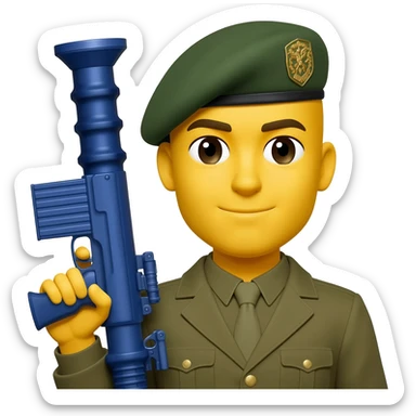 Yellow emoji wearing military hat holding a bazooka sticker