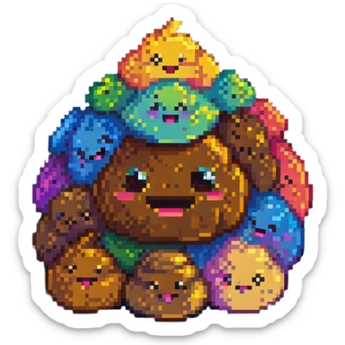 Pile of poo emoji with rainbow gradient colors, cute smiling face sticker