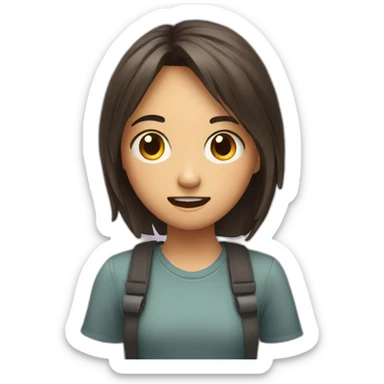 A confused girl with a weird smile sticker