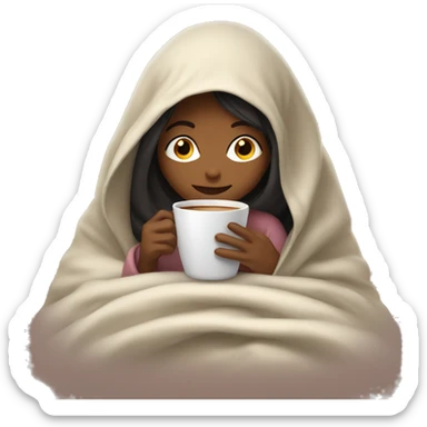girl inside a blanket sipping coffee eyes closed sticker