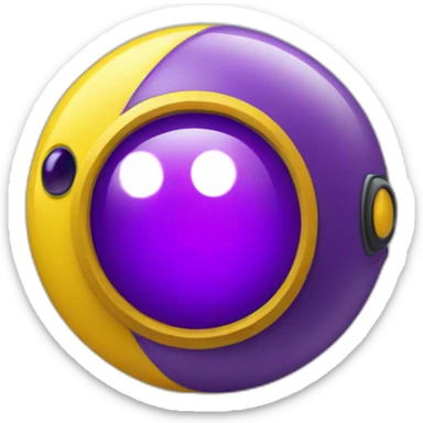 A spherical purple and yellow lens as a mascot sticker