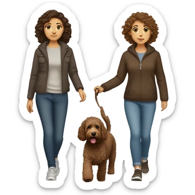 Brown haired woman walking brown labradoodle  sticker