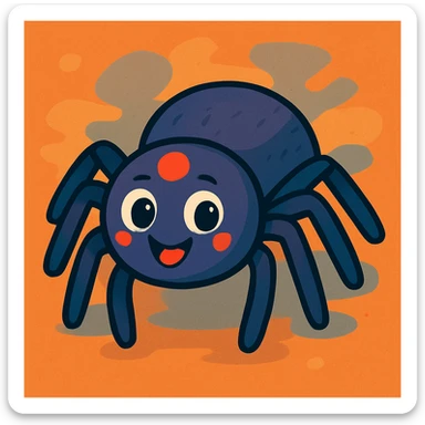 friendly cartoon style spider on an orange-gray background, slightly animated look sticker