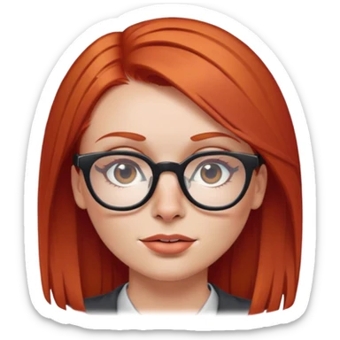 woman with straight red hair, glasses and piercing in her nose, using a computer sticker