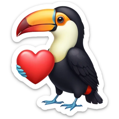 Toucan holding a heart sticker