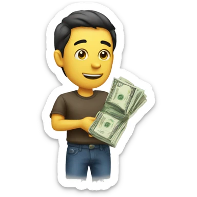 man giving tip money with mad face sticker