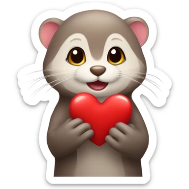 Mink holding a heart sticker