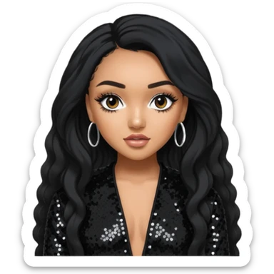 Leigh-Anne Pinnock from Little Mix with long black hair, black sequin outfit sticker