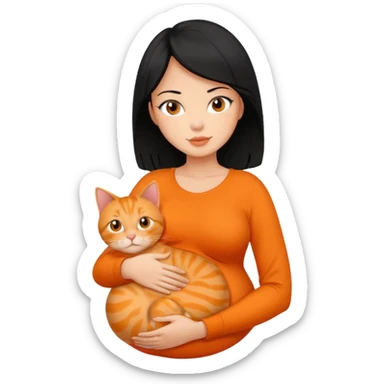 pregnant black hair woman with orange cat sticker