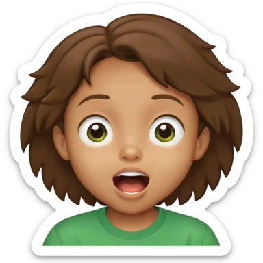 mulato kid with big eyes, brown hair, green t-shirt, mouth open, smiling, looking up sticker