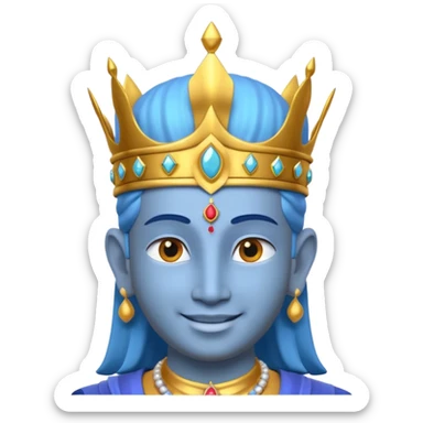 Hindu god Vishnu portrait, head and shoulders only, blue skin, golden crown, sacred jewelry, peaceful smile, divine aura, 3D cartoon, mobile game icon style, clean background, no text, no watermark
 sticker