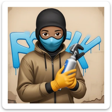 Vandal in ski mask with griffiti can in hands sticker