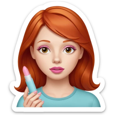 redhead woman using chapsitck sticker